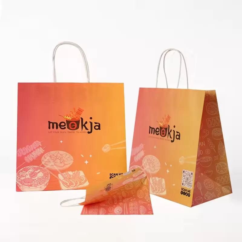 Recyclable kraft paper food bags with handles manufactured by UGI Packaging Guangzhou