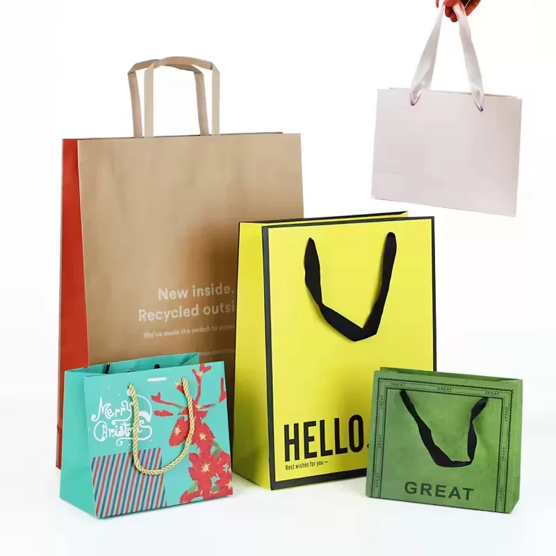 Custom kraft paper bags with die-cut handles for food and retail use by UGI Packaging