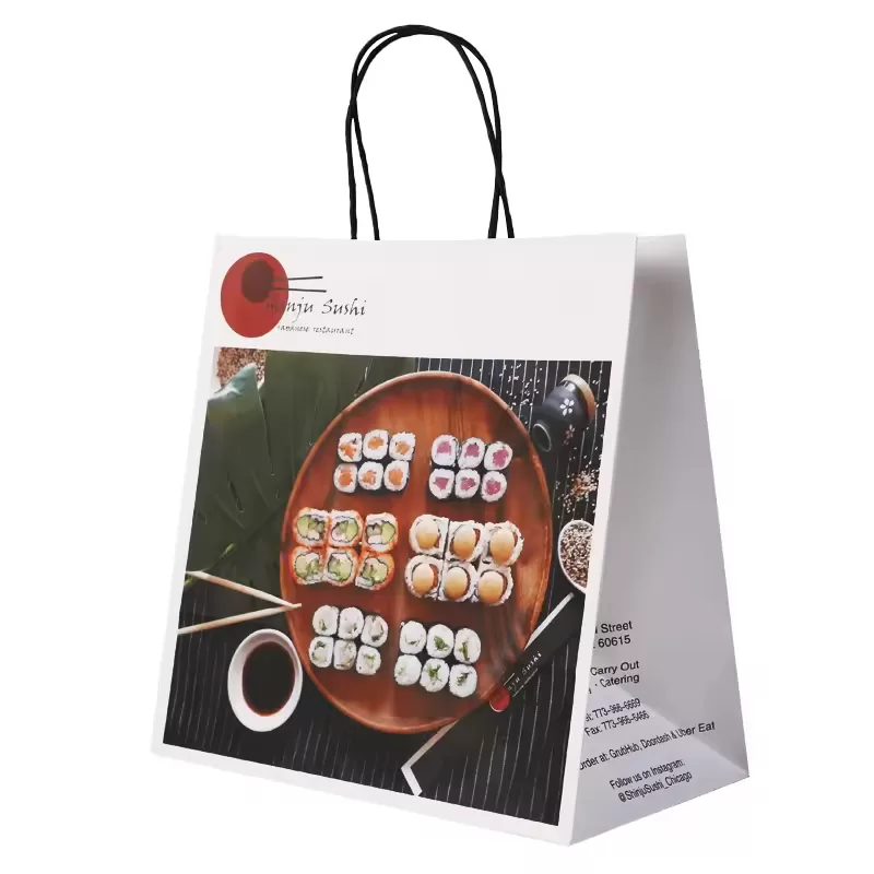 Biodegradable kraft paper sushi takeout bags with handles by UGI Packaging