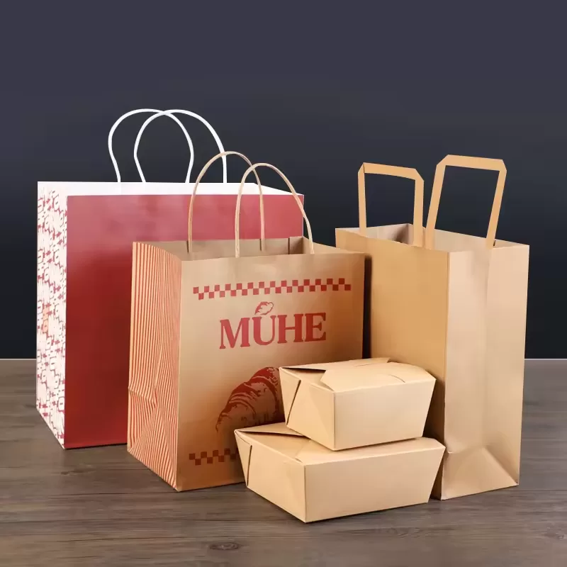 Custom brown kraft paper bags with handles heavy duty food packaging by UGI Packaging