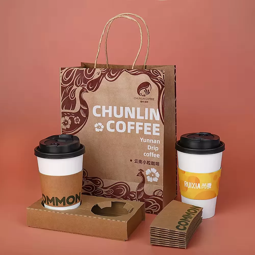 custom cup sleeve manufacturer UGI Packaging 250gsm kraft paper cup sleeve material food grade