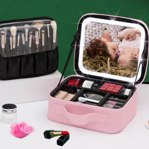LED lighted travel makeup bag with mirror USB charging jewelry organizer customizable UGI Packaging