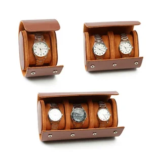 custom blue PU leather watch roll organizer embossed logo velvet suede interior UGI Packaging manufacturer