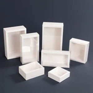 kraft paper drawer style gift dessert box PVC window UGI Packaging