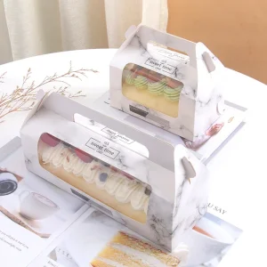 white handheld transparent cake boxes drawer style OEM custom design UGI Packaging