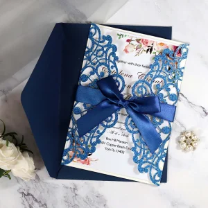 laser cut wedding invitation card blue glitter UGI Packaging manufacturer
