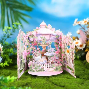 pink rose garden pop-up cozy kitten card UGI Packaging