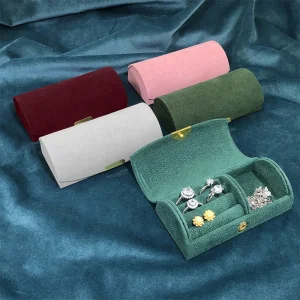 suede surface travel jewelry storage box compact organizer rings necklaces earrings UGI Packaging