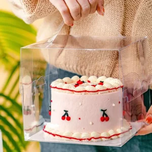 custom dessert takeaway box manufacturer UGI Packaging clear window cake box with handle