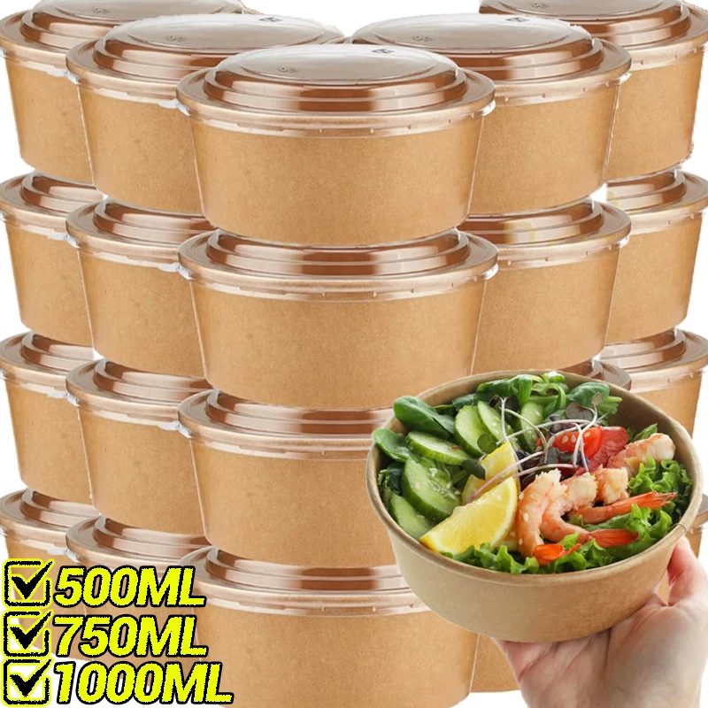 kraft paper salad bowls with lids UGI Packaging food-grade biodegradable containers