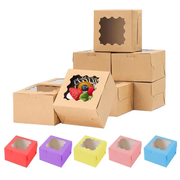 window kraft paper cake box clear PET window custom food packaging UGI Packaging manufacturer