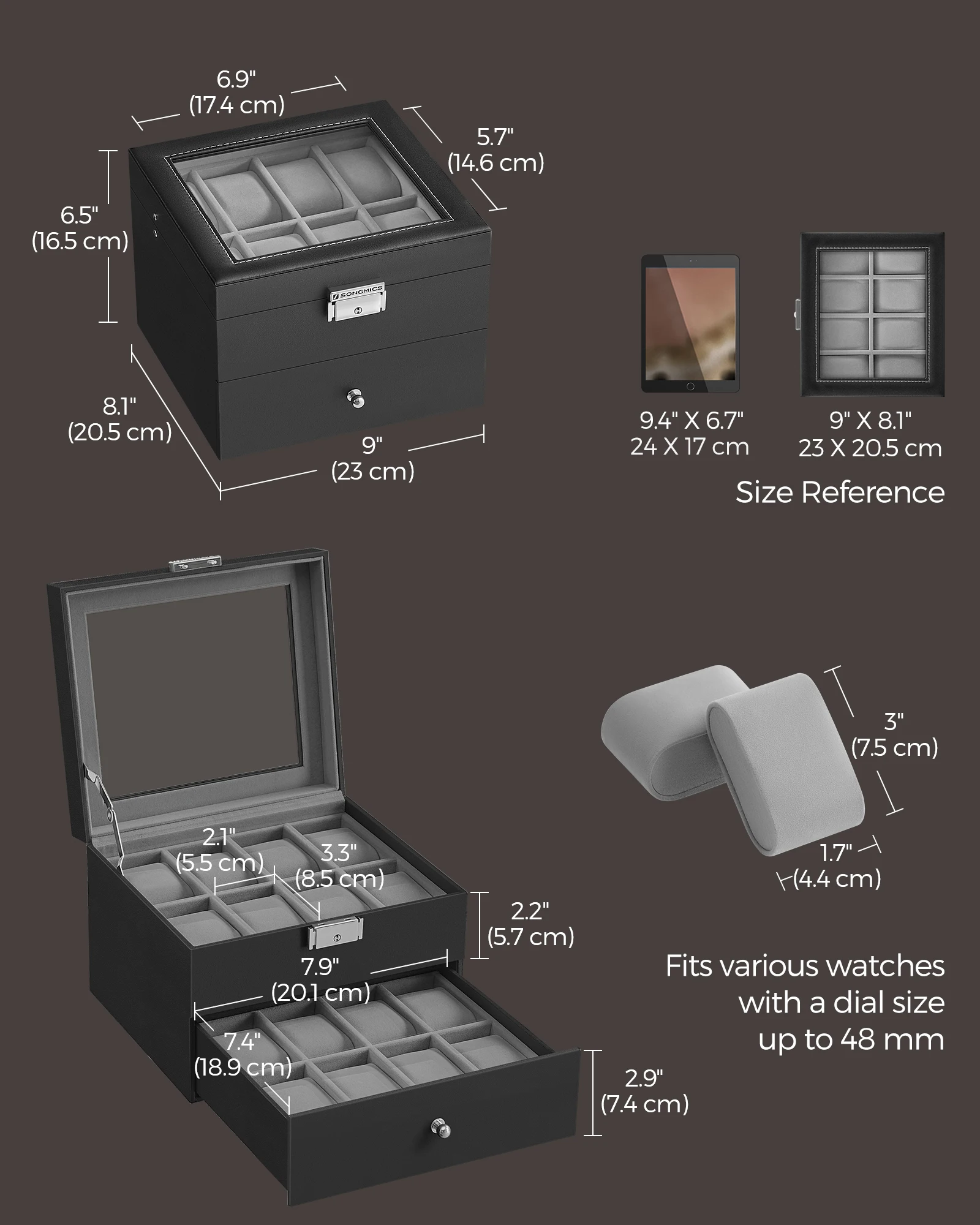 Customized watch display case solutions for business clients with logo engraving, interior color options, and bulk order discounts