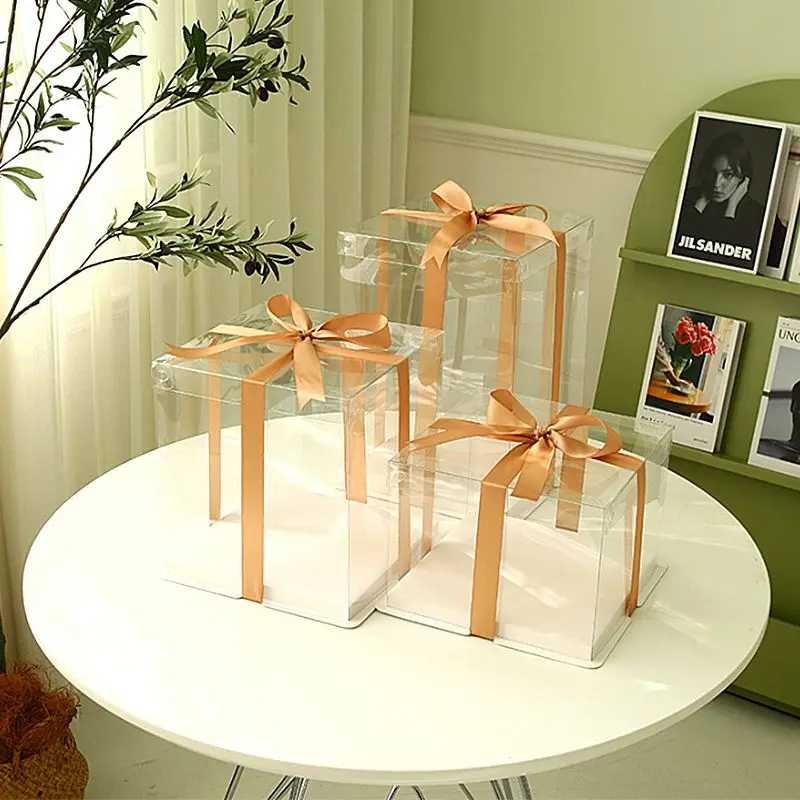 Transparent 4-inch and 6-inch Korean style cake packaging boxes with clear design, perfect for mini cheesecakes and chiffon cakes