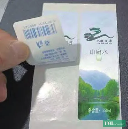 Figure 1: Reverse label construction showing white ink flood coat over reverse-printed graphics on transparent film