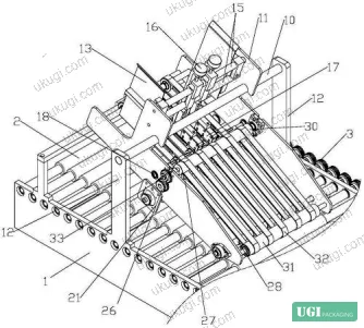 Figure 2: High-speed continuous bottom card placement mechanism, showing the photoelectric sensor-triggered separation and dual-belt transport sequence that feeds individual base cards into the bag structure at production speed