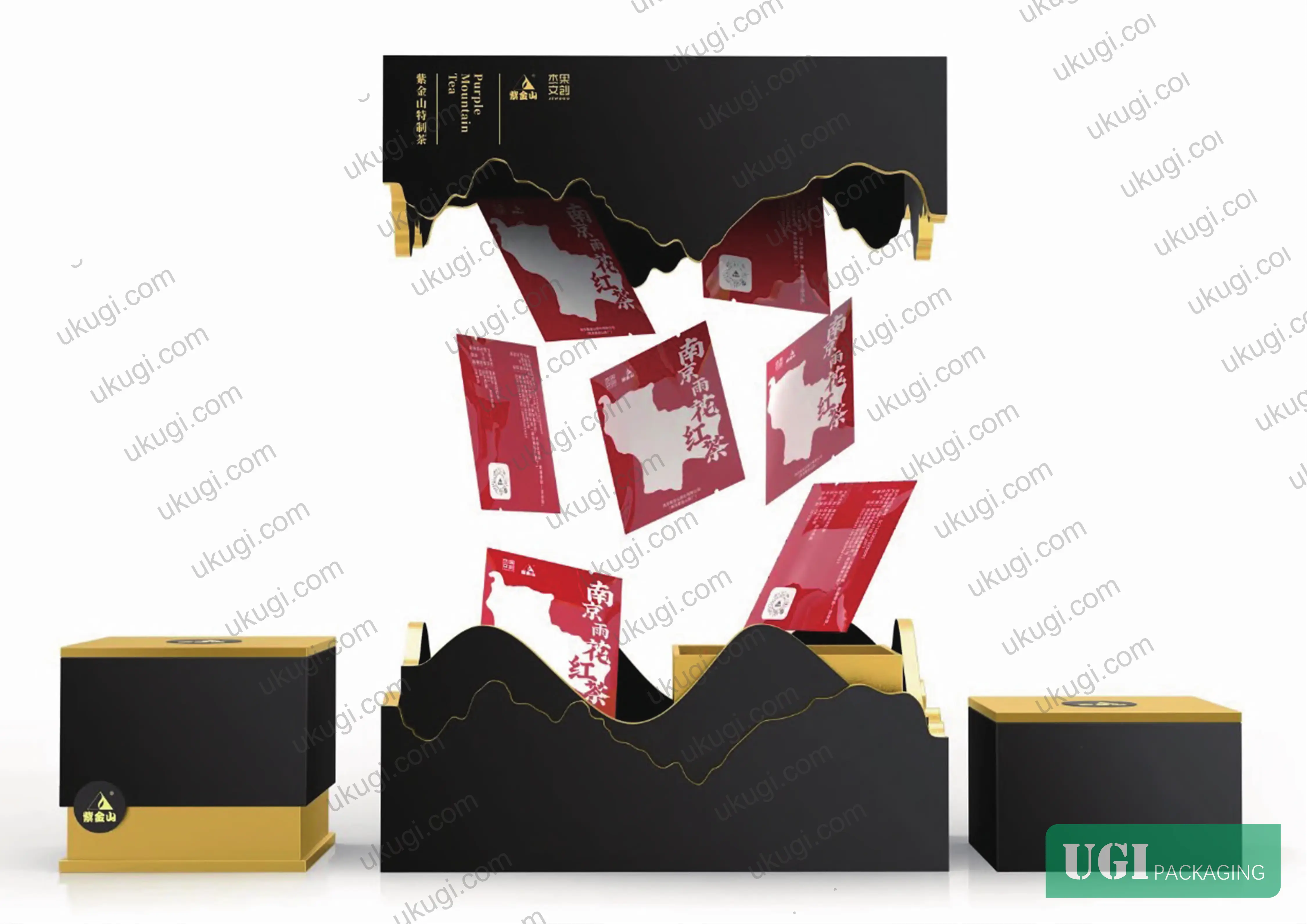 Figure 2: Composite auspicious motif compositions combining Longevity symbols — including crane, peach, and the 'mao-die' (cat-butterfly) pattern — illustrating how animal and plant motifs layer into cohesive gift packaging surface design