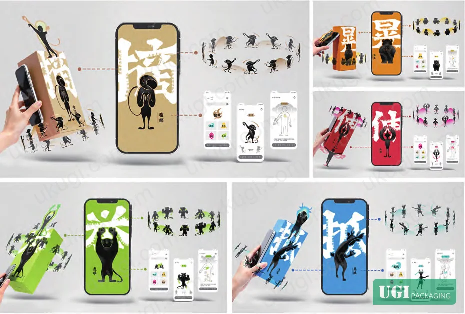 Figure 6: NFC-enabled interactive packaging concept — user activates martial arts movement tutorials, practice tracking, and social sharing by tapping the pouch surface with a mobile device, transforming static packaging into a continuous engagement platform.