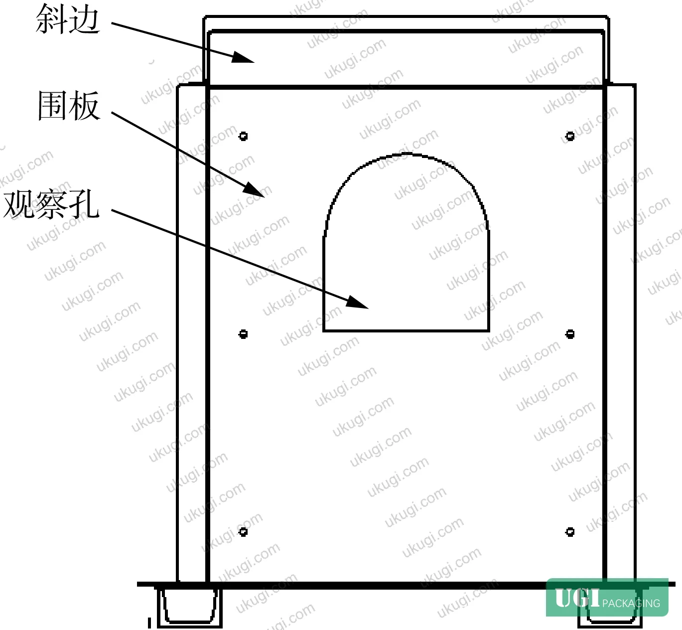 Figure 7: Bag storage bin with surrounding guide plates, observation ports, and elevator mechanism