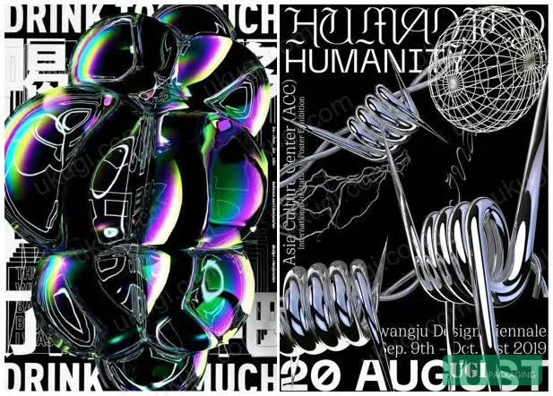 Figure 1: Acid design poster demonstrating high-saturation neon color fields, experimental distorted typography, and layered 3D spatial elements characteristic of the style