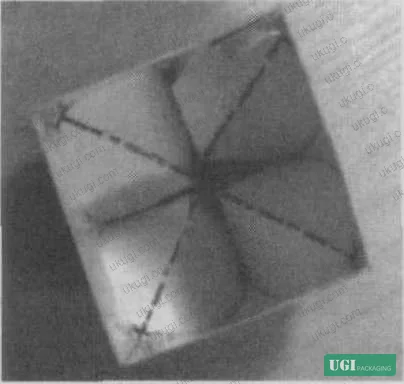 Figure 3: Erected prototype of n=4 flower-style folding carton (square cross-section), fabricated in 309 gsm coated artboard