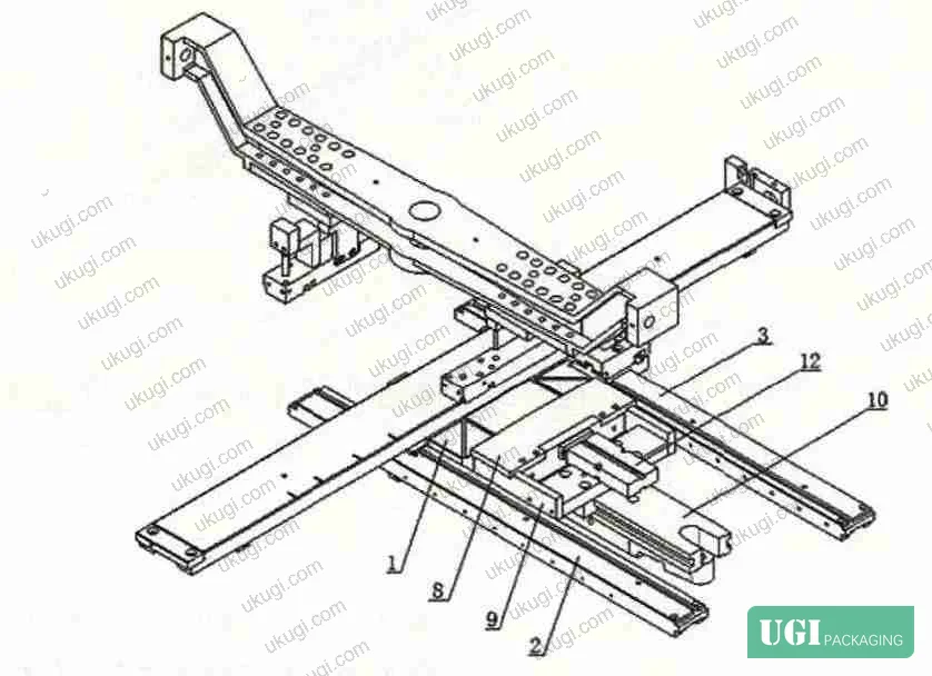 Figure 1: Full-wrap edge-binding mechanism for collapsible gift box sidewings — base plate, forming plate, and cylinder assembly