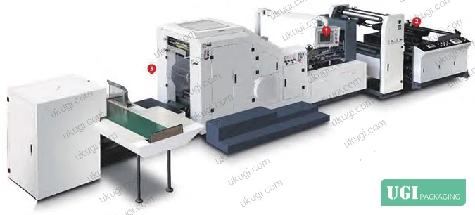 Figure 6: High-speed web-fed square-bottom machine ZB460RS — width 240–460 mm, bottom 80–260 mm, speed 500 bags/min, 30–80 g/m²