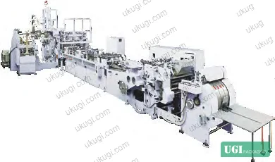 Figure 8: Sheet-fed automatic carrier bag machine 1260RS-450 — width 220–450 mm, gusset 70–170 mm, speed 40–100 bags/min with handle attachment
