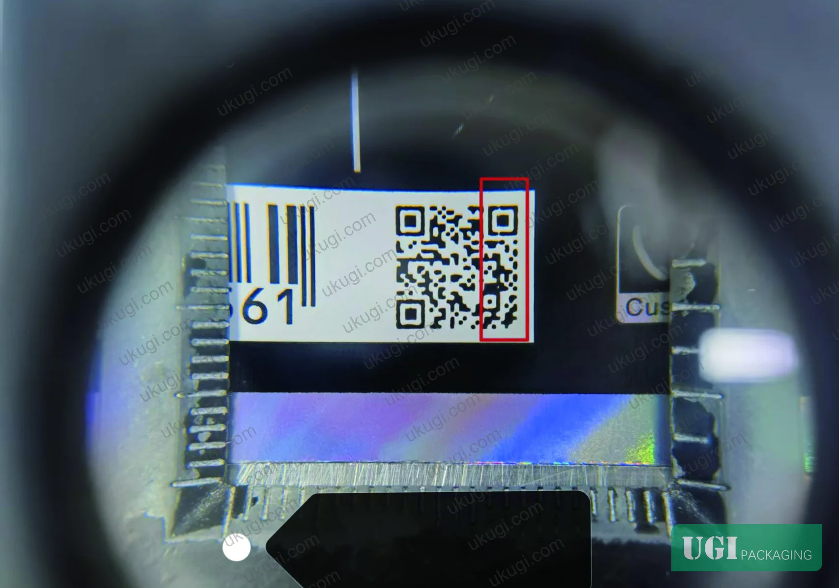 Figure 1: QR code contrast uniformity defect — ink diffusion into white modules reduces grayscale values and destabilizes scan-grade readings