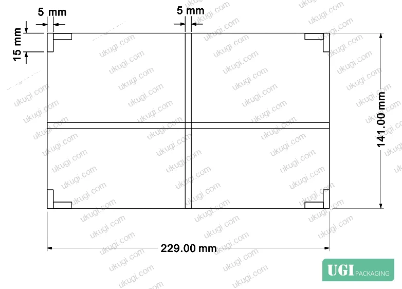 Figure 2: Outer box interior liner layout showing EPE foam corner placement at 5 mm width