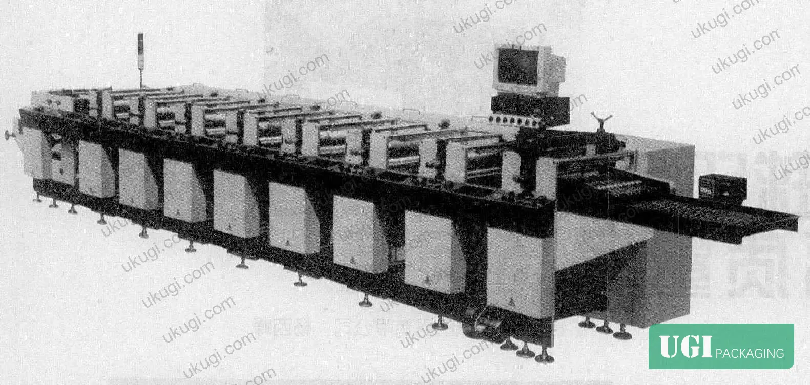 Figure 1: Flexographic press configuration showing ceramic anilox roll system, in-line UV coating unit, and rotary die-cutting — the combination that enables single-pass box production