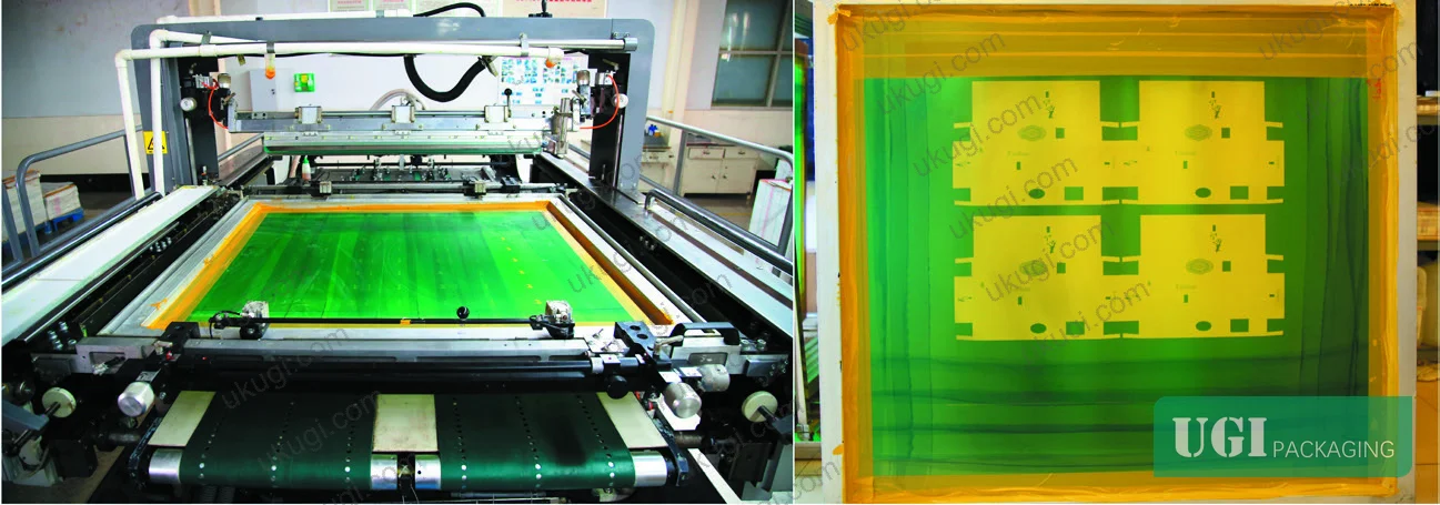 Figure 2: Full-automatic screen printing unit showing squeegee/flood blade assembly and screen plate — the ink zone between these two blades is where particle segregation accumulates