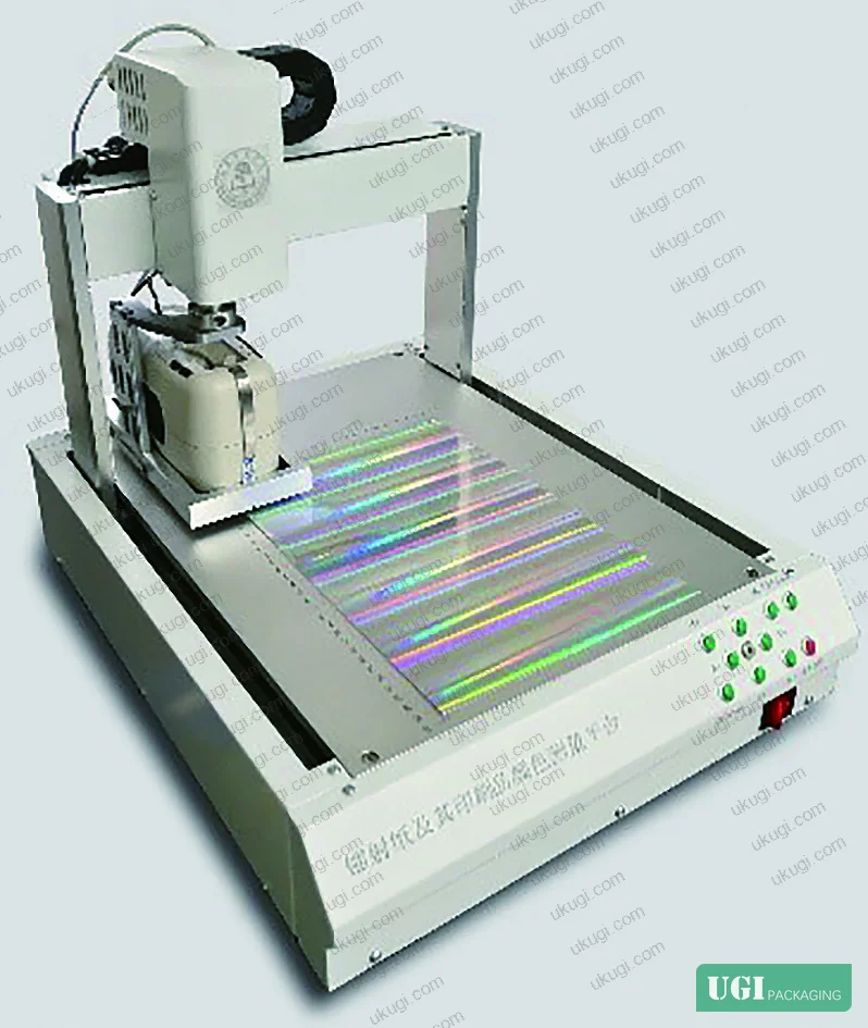 Figure 1: Laser paper measurement platform configuration showing the XY automated stage and X-Rite Ci64 spectrophotometer integration setup