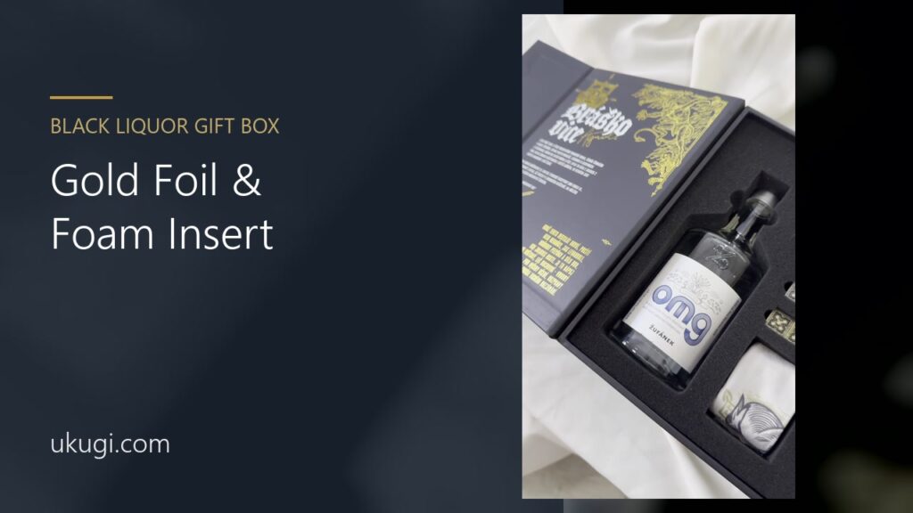 Black Hinged Liquor Gift Box with Gold Foil and Foam Insert