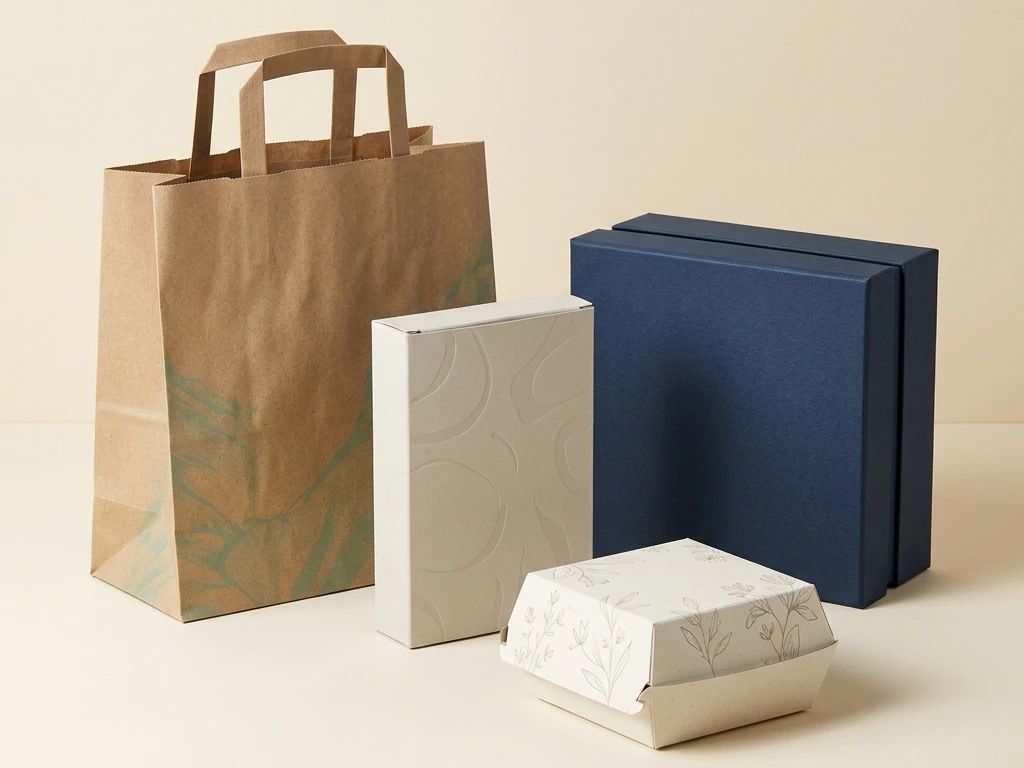 Balanced custom food and gift packaging system with paper bag, rigid box, folding carton and food box