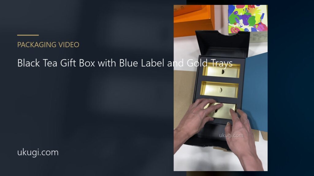Black Tea Gift Box with Blue Label and Gold Trays | ukugi.com