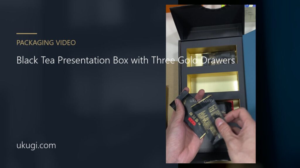 Black Tea Presentation Box with Three Gold Drawers | ukugi.com
