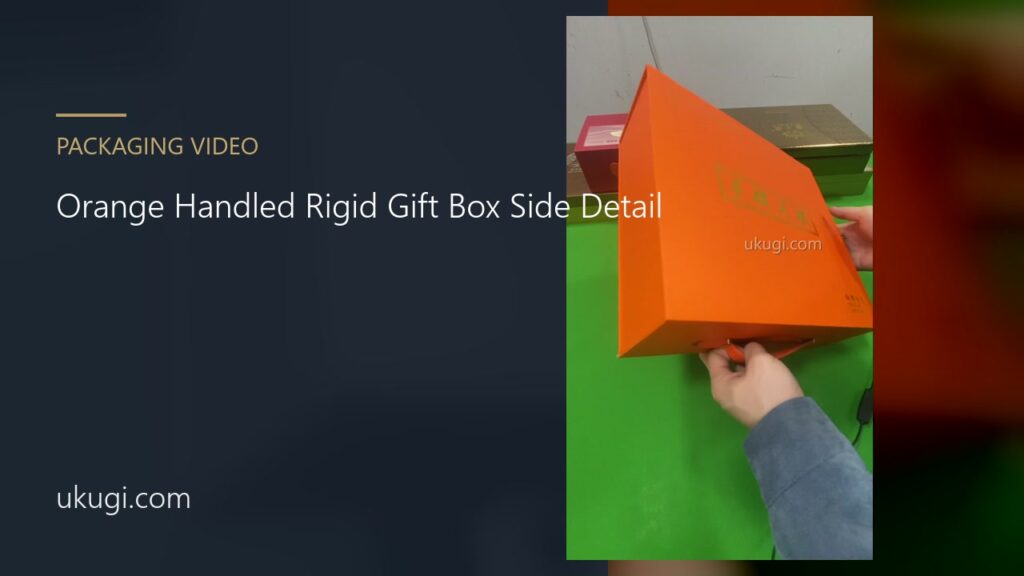 Orange Handled Rigid Gift Box Side Detail | ukugi.com