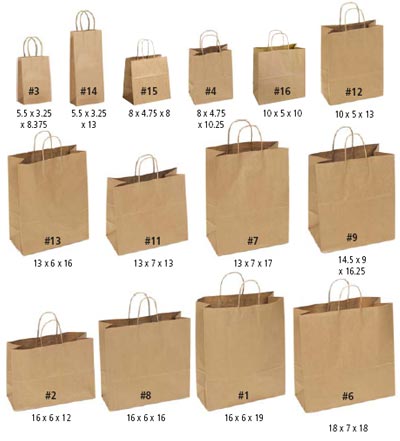 Kraft shopping bag size examples